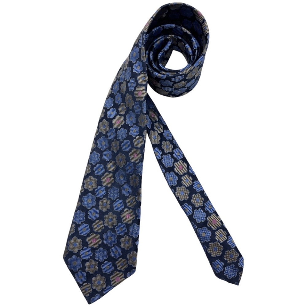 SERICA Navy Floral Silk DESIGNER Tie HANDMADE ITALY